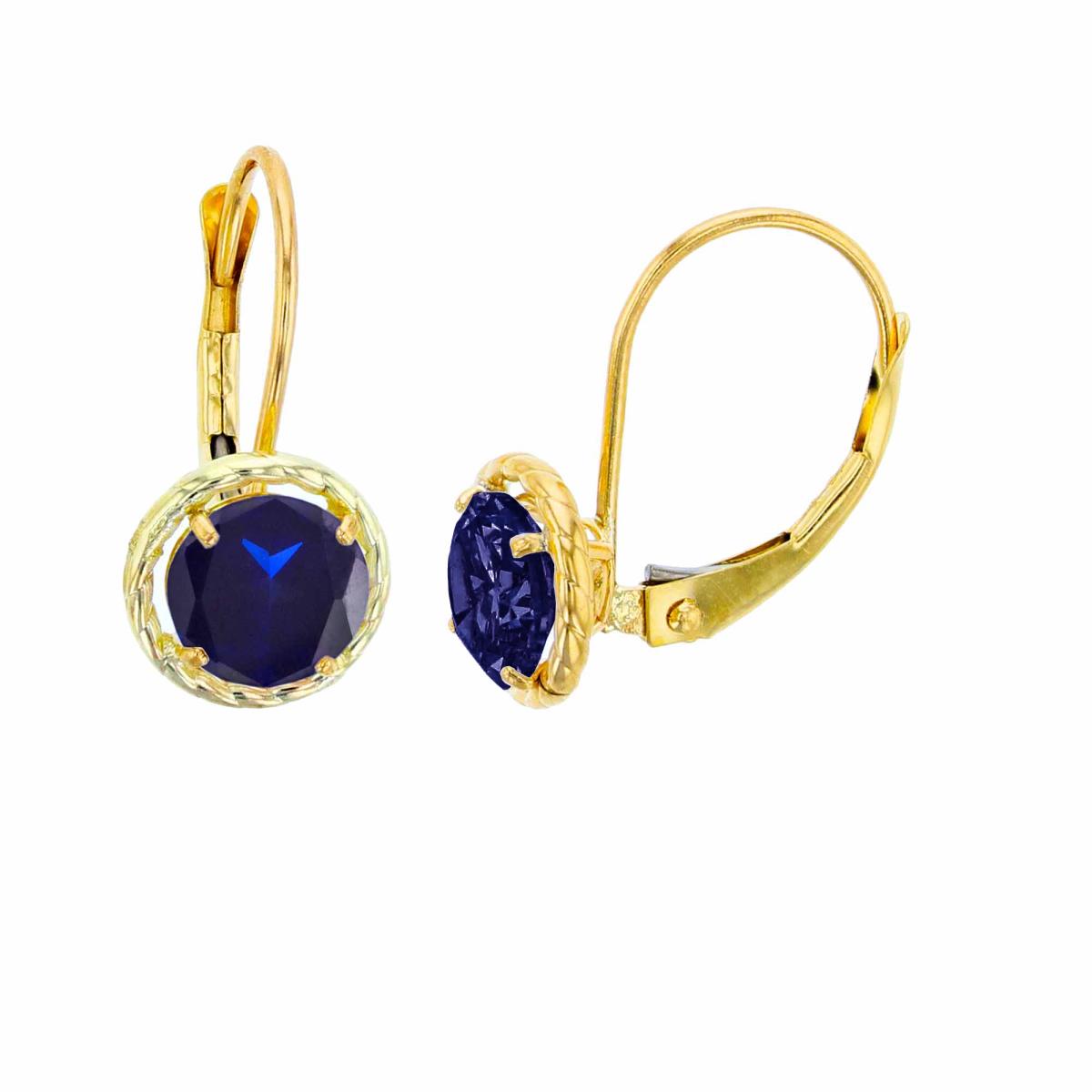 14K Yellow Gold 6mm Rd Created Blue Sapphire CS Rope Frame Lever-Back Earring