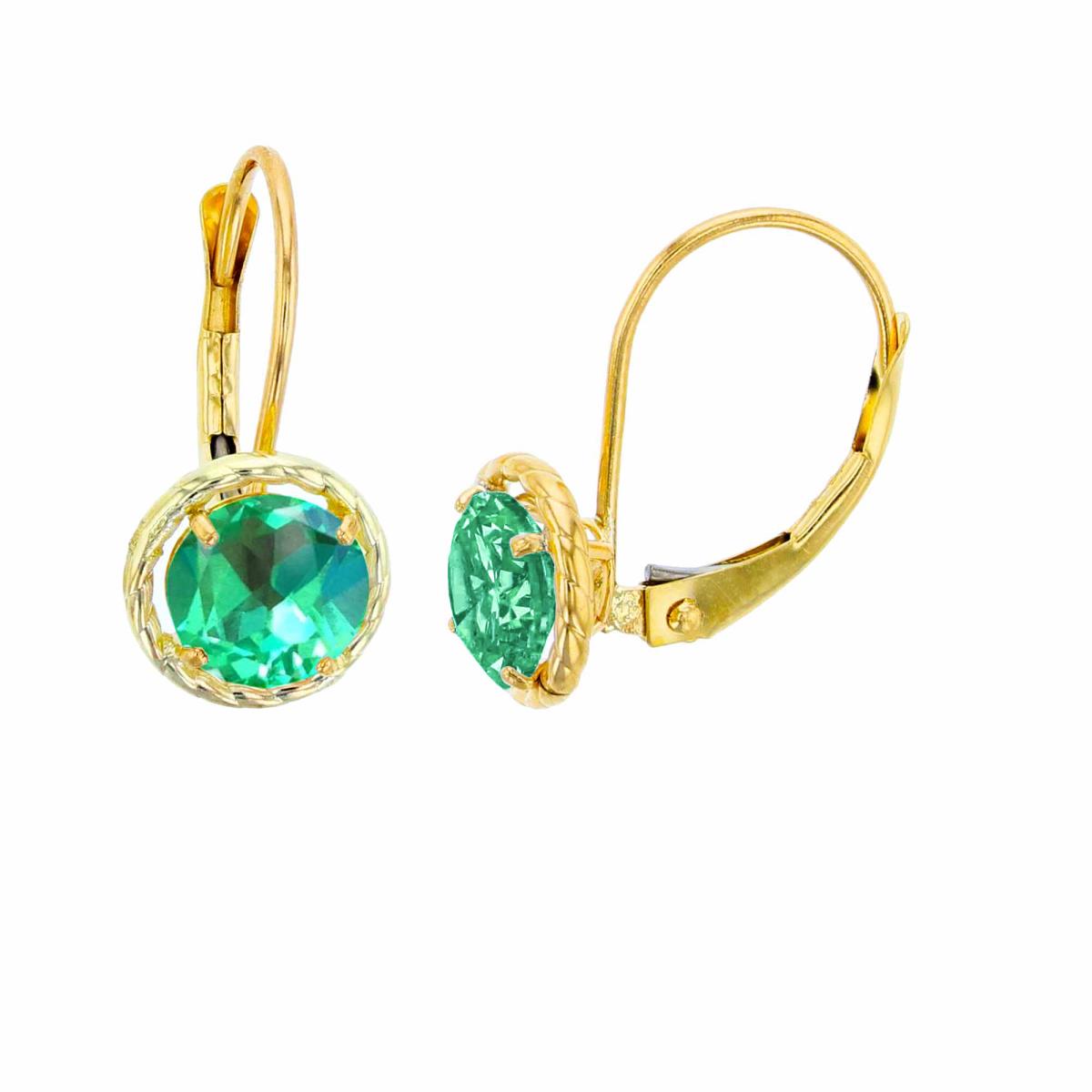 14K Yellow Gold 6mm Rd Created Green Sapphire CS Rope Frame Lever-Back Earring