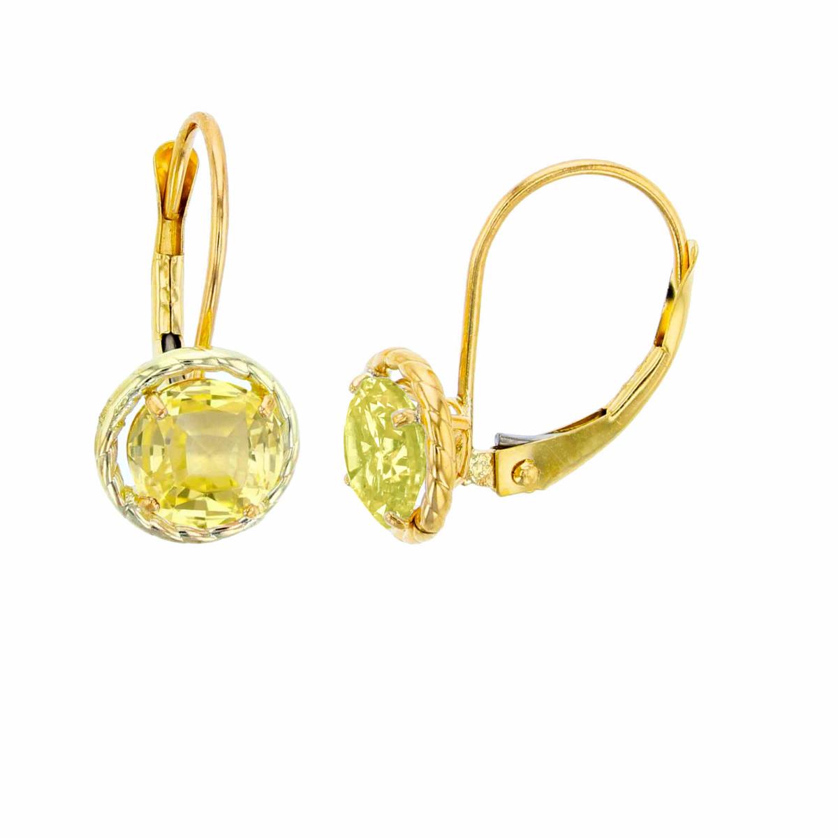 14K Yellow Gold 6mm Rd Created Yellow Sapphire CS Rope Frame Lever-Back Earring