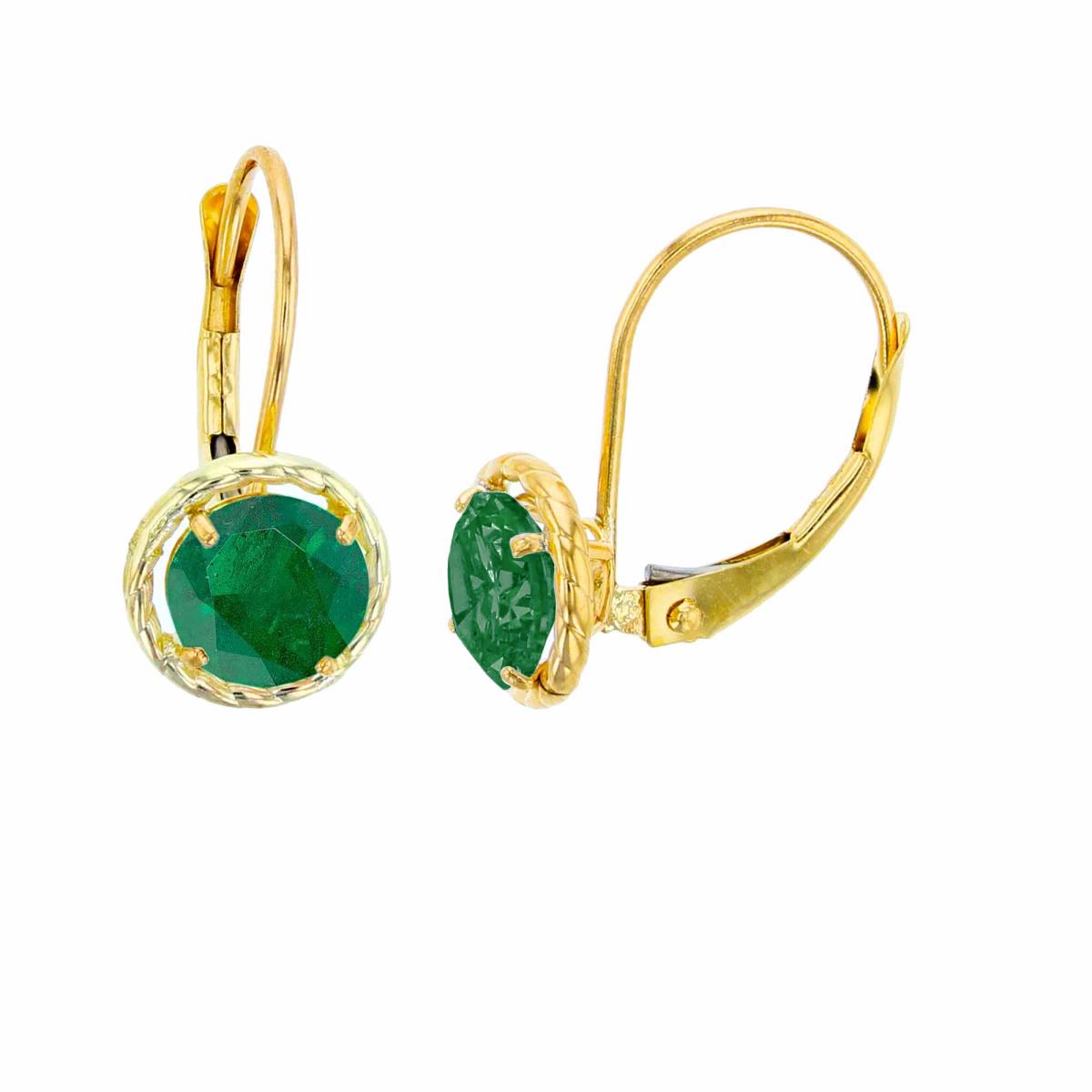 14K Yellow Gold 5mm Rd Emerald CS Rope Frame Lever-Back Earring