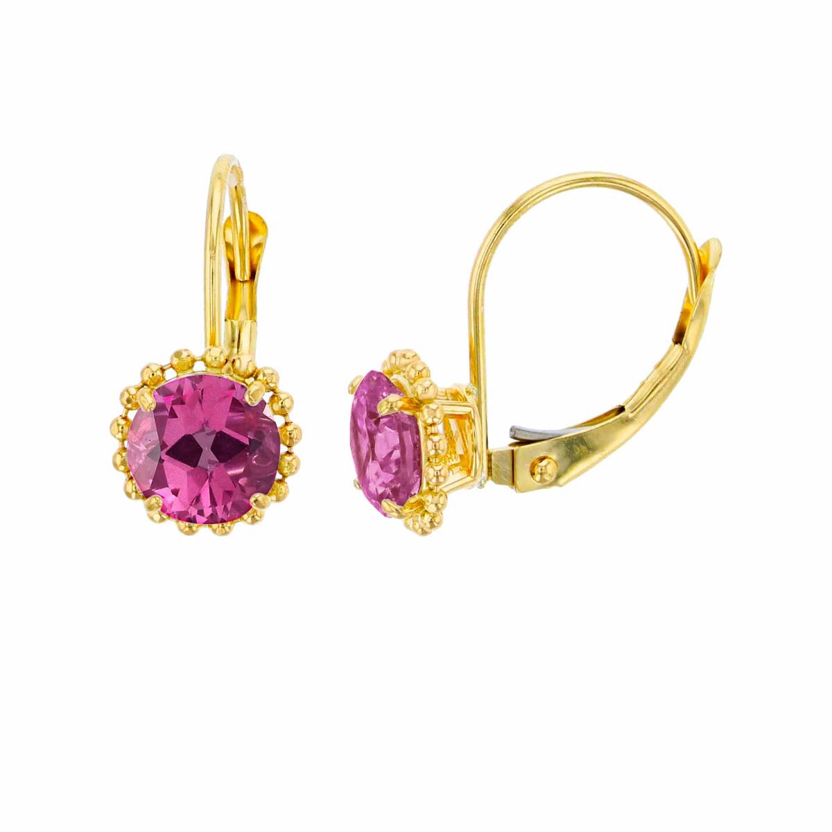 14K Yellow Gold 6mm Rd Pure Pink CS Bead Frame Lever-Back Earring