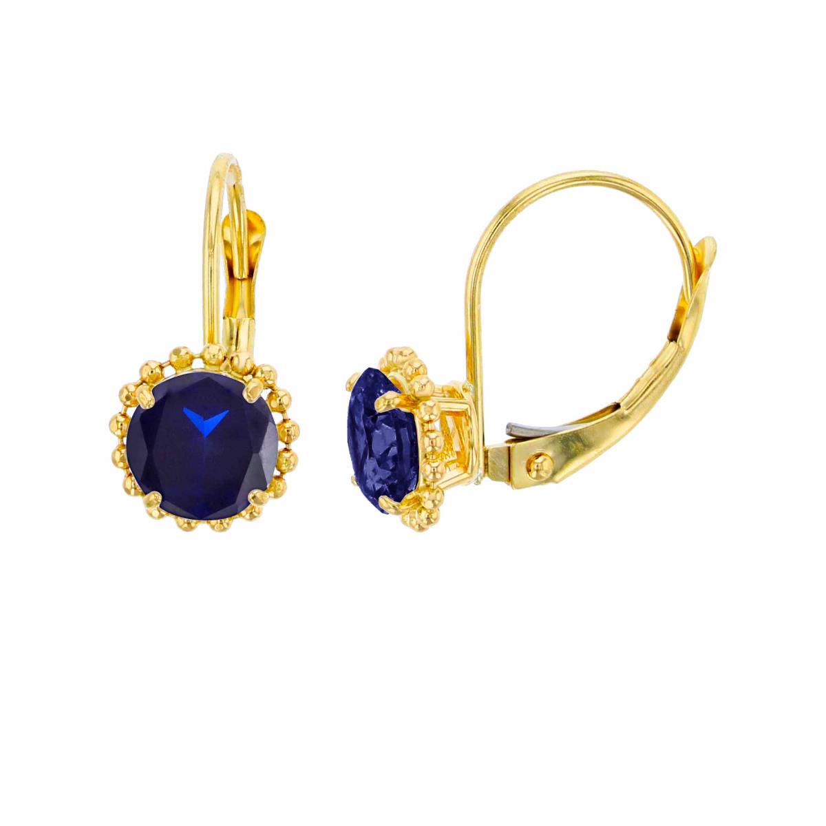14K Yellow Gold 6mm Rd Created Blue Sapphire CS Bead Frame Lever-Back Earring