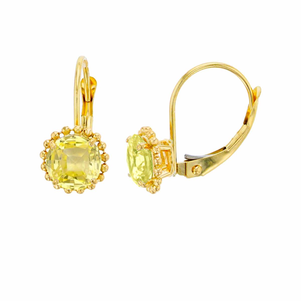 14K Yellow Gold 6mm Rd Created Yellow Sapphire CS Bead Frame Lever-Back Earring