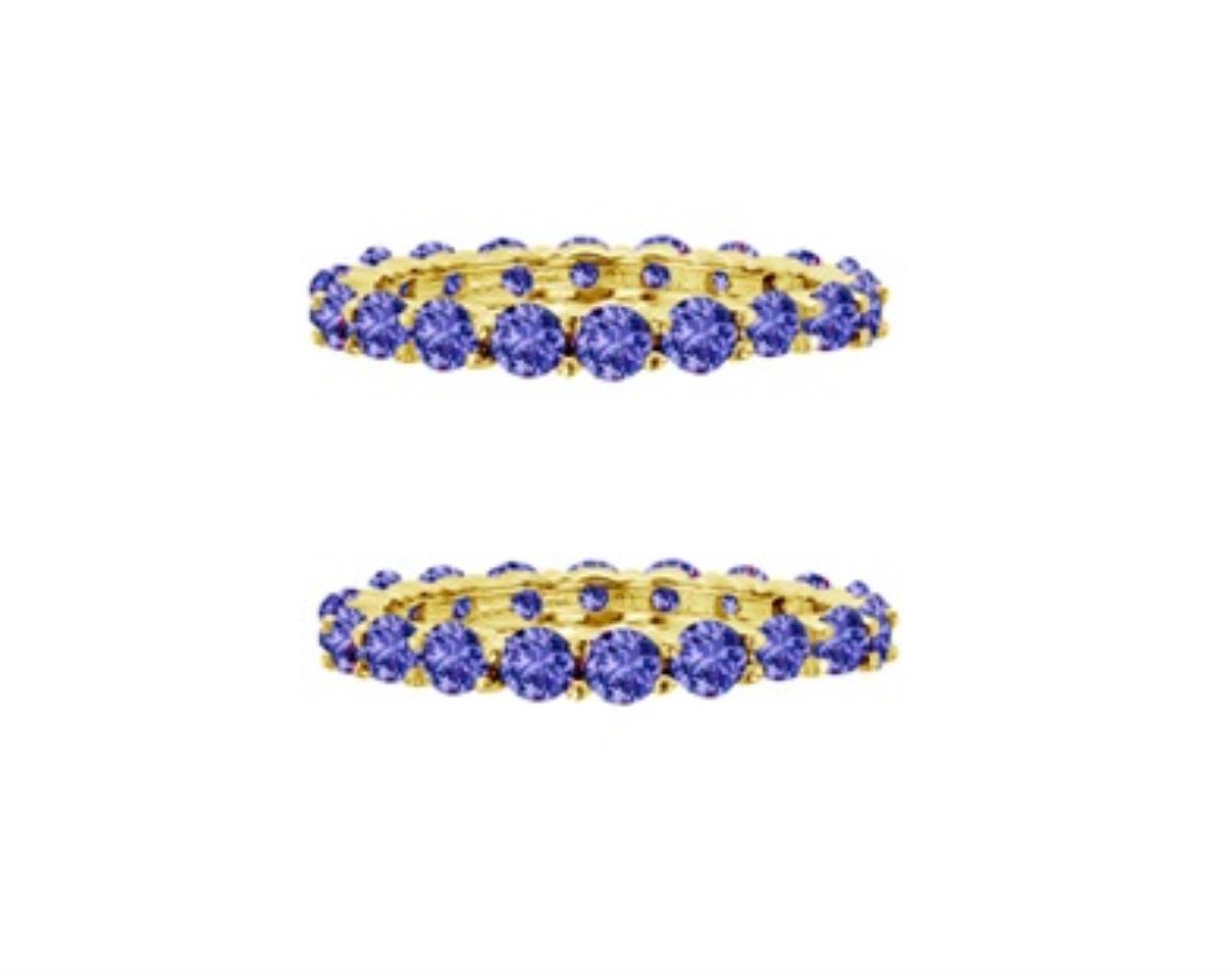 Sterling Silver Yellow 3mm Round Tanzanite CZ Prong Set Eternity Rings (Set Of 2)