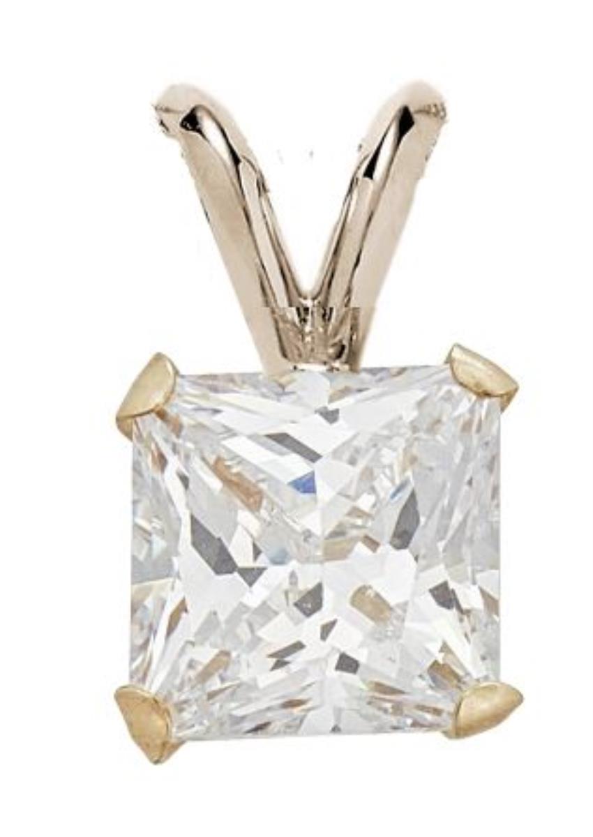 10K Yellow Gold 6x6mm AAA Square Martini Solitaire Pendant with Yellow Plated 18" Silver Chain