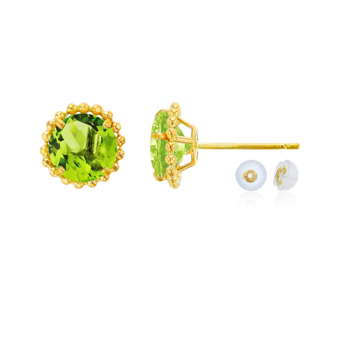 10K Yellow Gold 5mm Rd Peridot with Bead Frame Stud Earring with Silicone Back