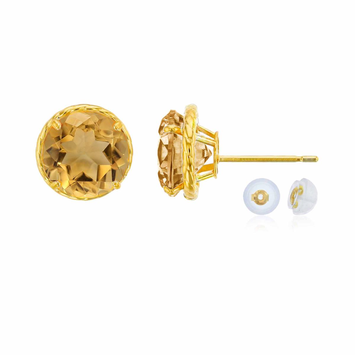 14K Yellow Gold 7mm Rd Citrine Rope Frame Stud Earring with Silicone Back
