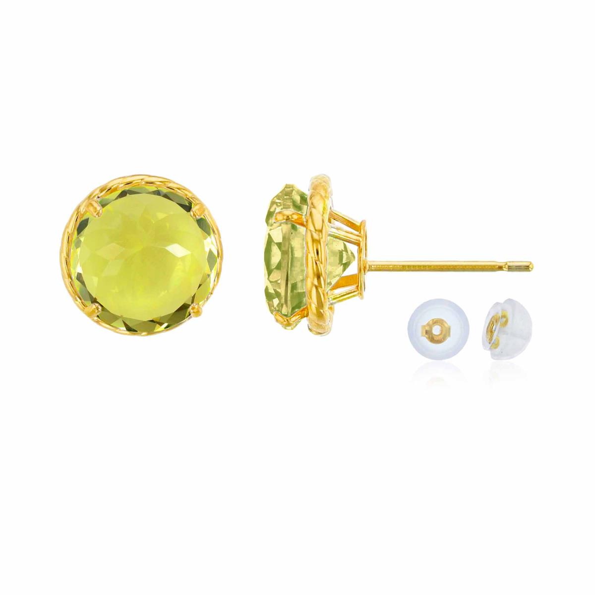 14K Yellow Gold 7mm Rd Lemon Quartz Rope Frame Stud Earring with Silicone Back