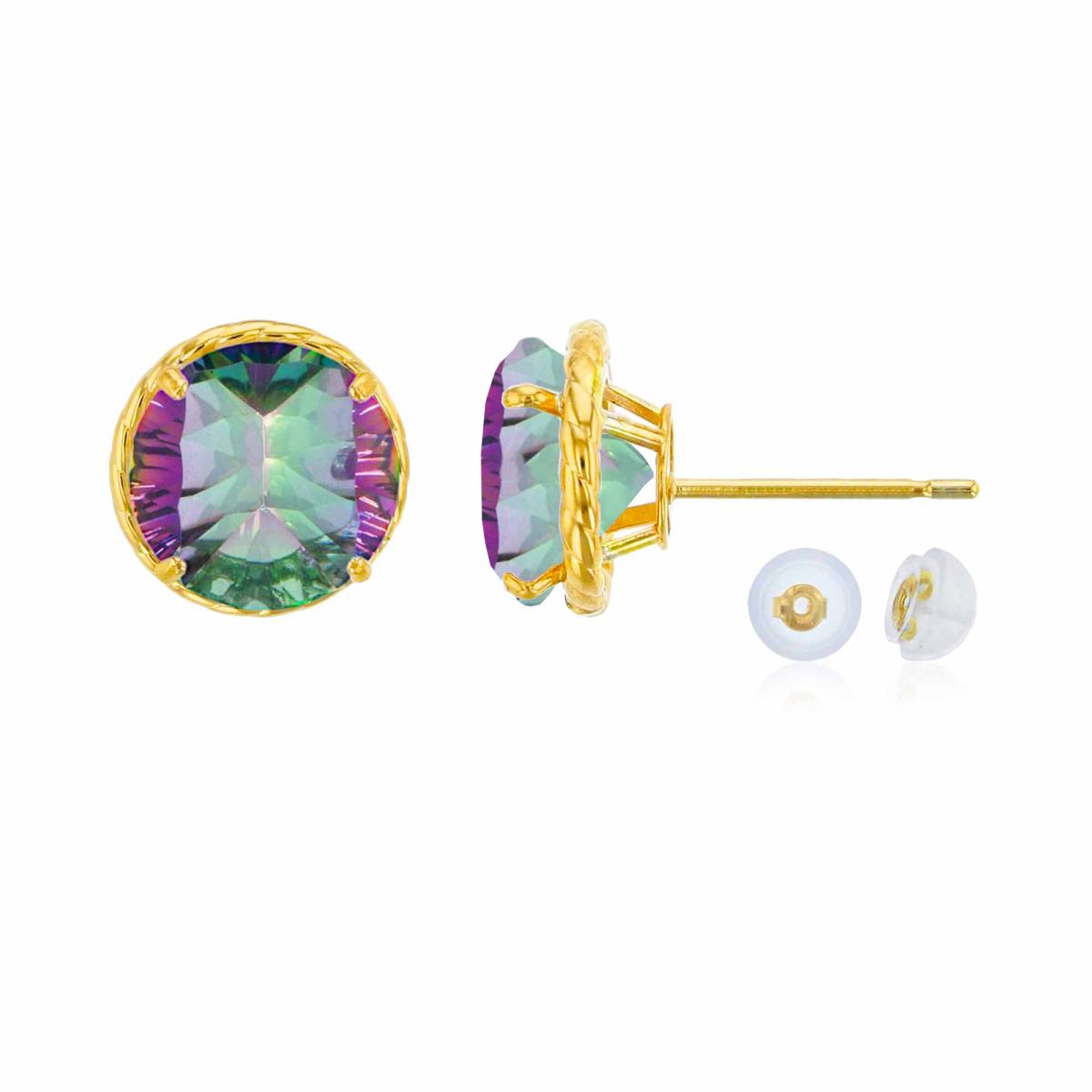 14K Yellow Gold 7mm Rd Mystic Green Quartz Rope Frame Stud Earring with Silicone Back