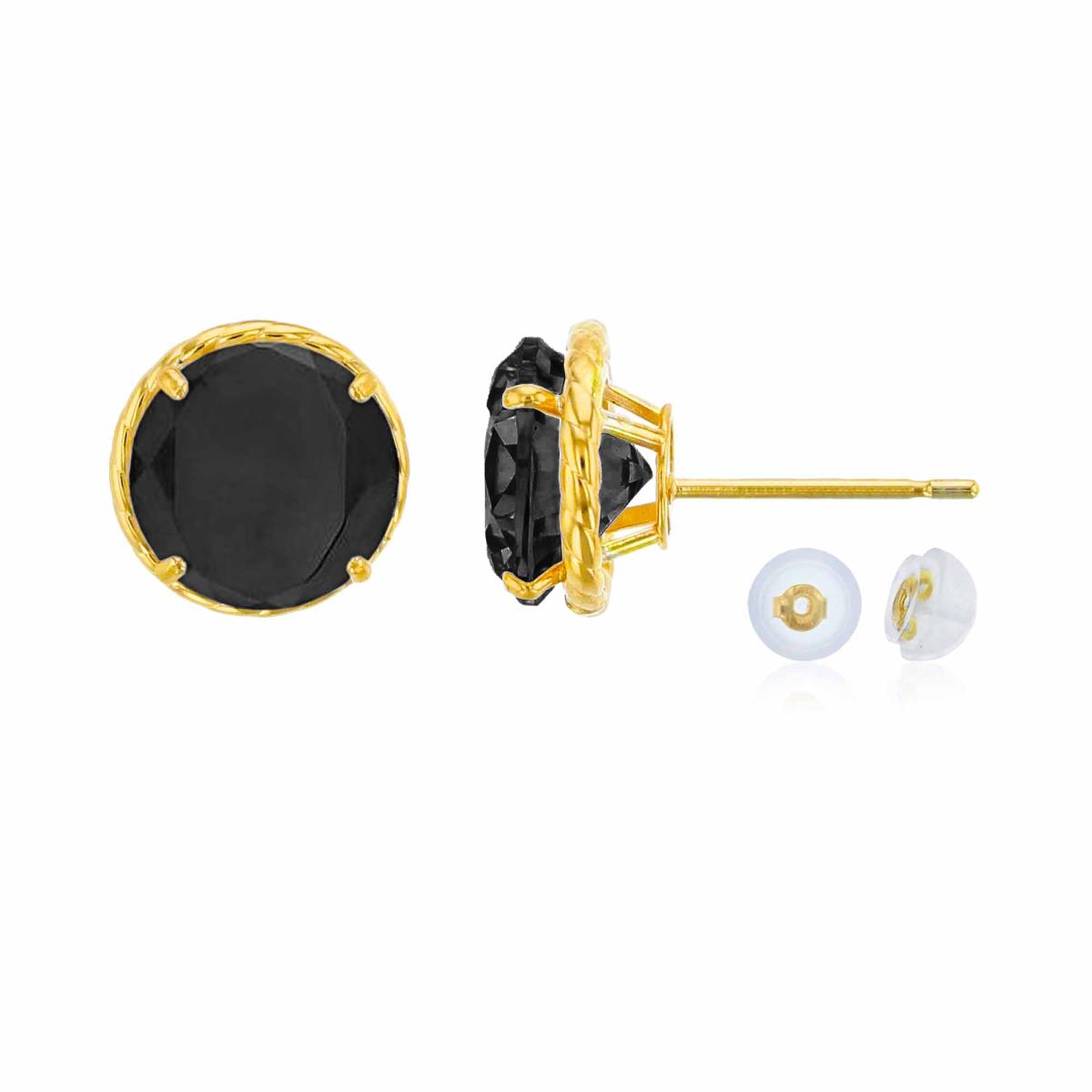 14K Yellow Gold 7mm Rd Onyx Rope Frame Stud Earring with Silicone Back