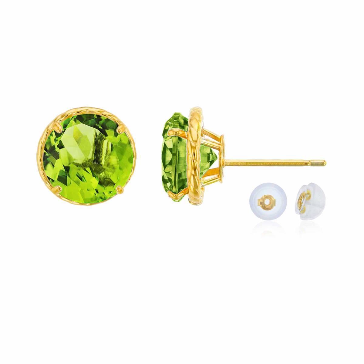 14K Yellow Gold 7mm Rd Peridot Rope Frame Stud Earring with Silicone Back