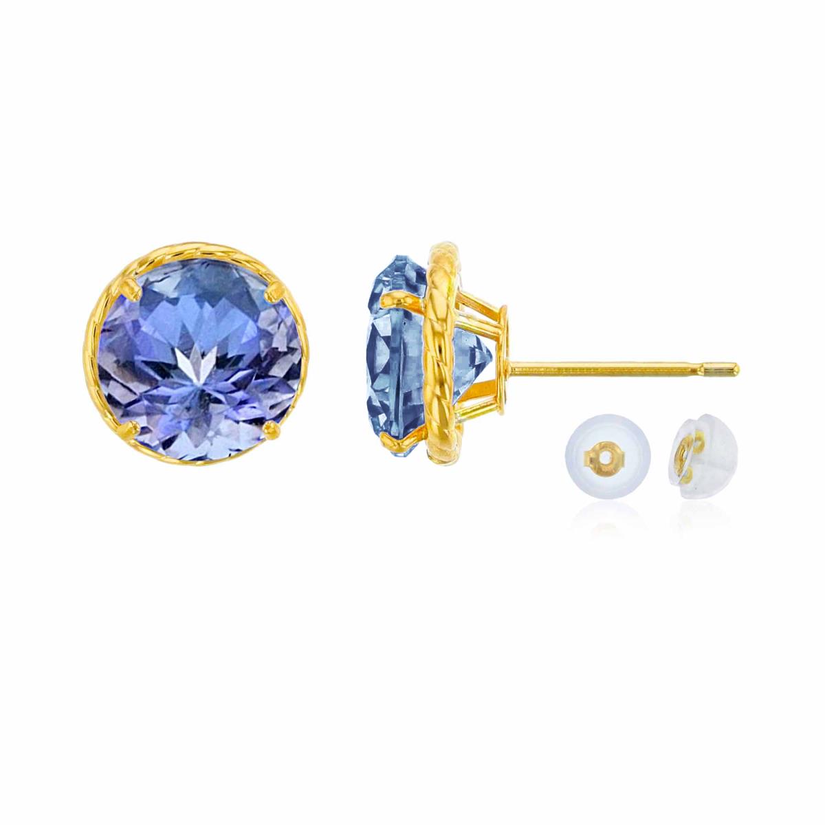 14K Yellow Gold 7mm Rd Tanzanite Rope Frame Stud Earring with Silicone Back