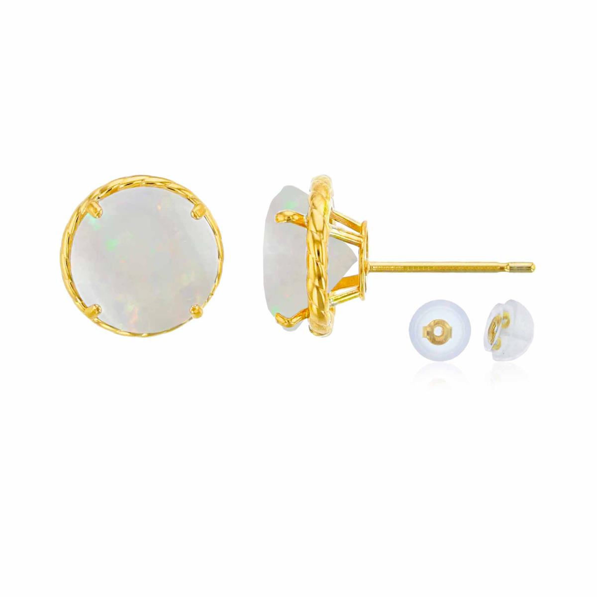 14K Yellow Gold 7mm Rd Opal Rope Frame Stud Earring with Silicone Back