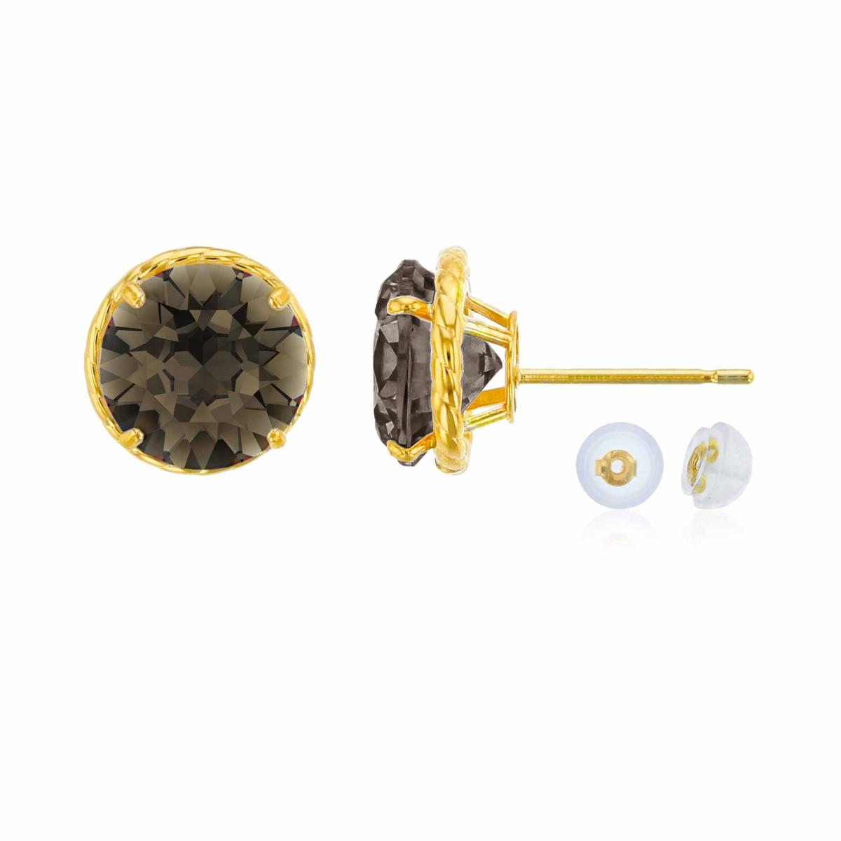 14K Yellow Gold 7mm Rd Smokey Quartz Rope Frame Stud Earring with Silicone Back