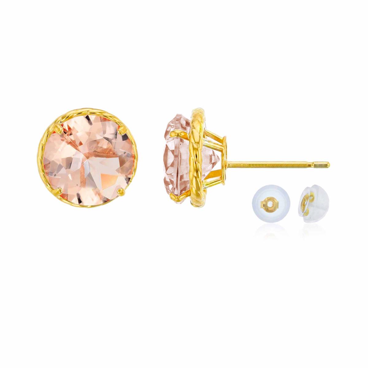 14K Yellow Gold 7mm Rd Morganite Rope Frame Stud Earring with Silicone Back