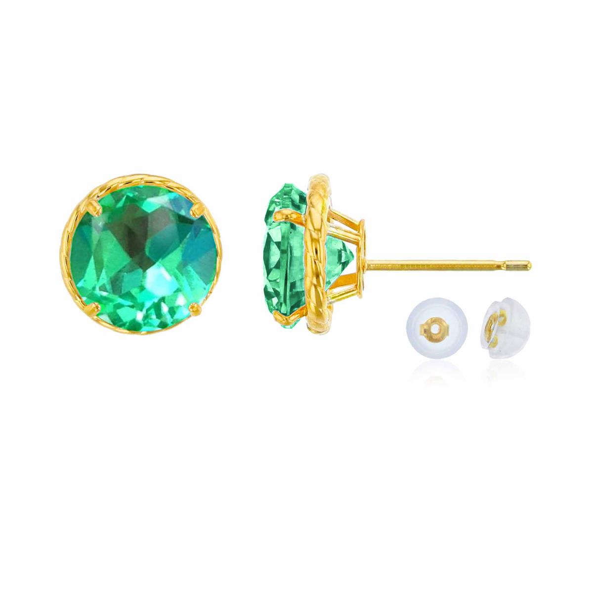 14K Yellow Gold 7mm Rd Created Green Sapphire Rope Frame Stud Earring with Silicone Back