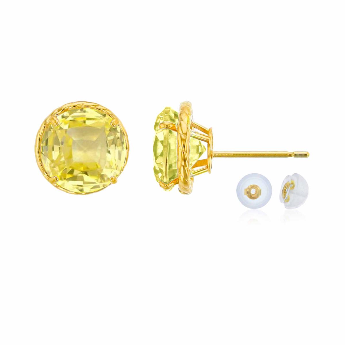 14K Yellow Gold 7mm Rd Created Yellow Sapphire Rope Frame Stud Earring with Silicone Back
