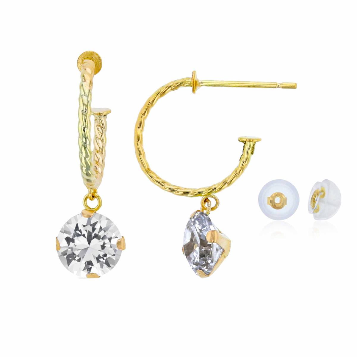 14K Yellow Gold 12mm Rope Half-Hoop with 6mm Rd Created White Sapphire Martini Drop Earring with Silicone Back