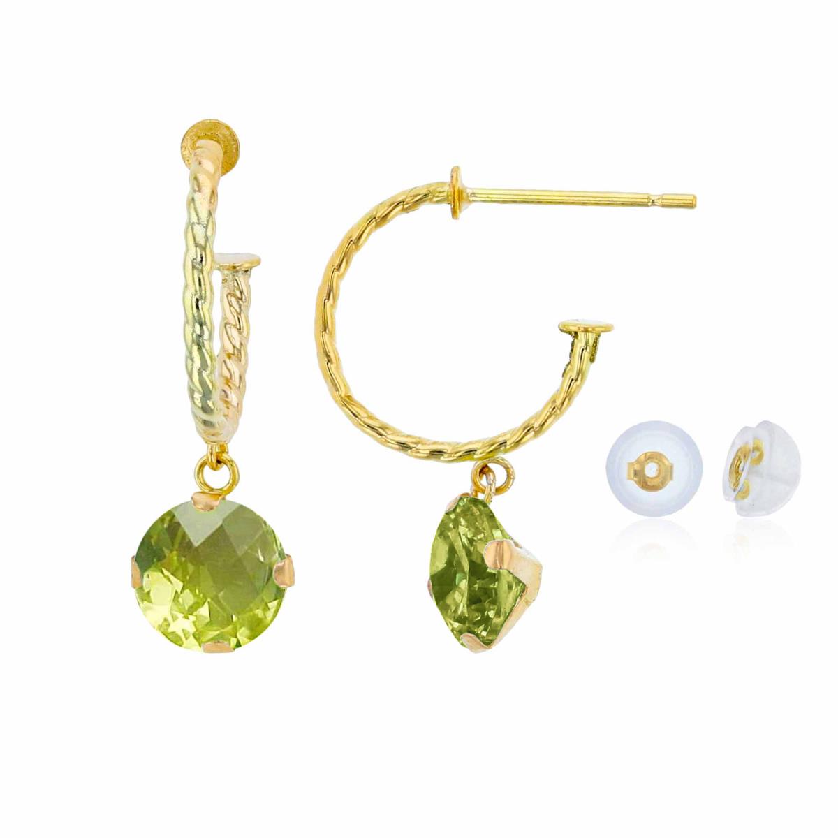 10K Yellow Gold 12mm Rope Half-Hoop with 6mm Rd Apple Quartz Martini Drop Earring with Silicone Back