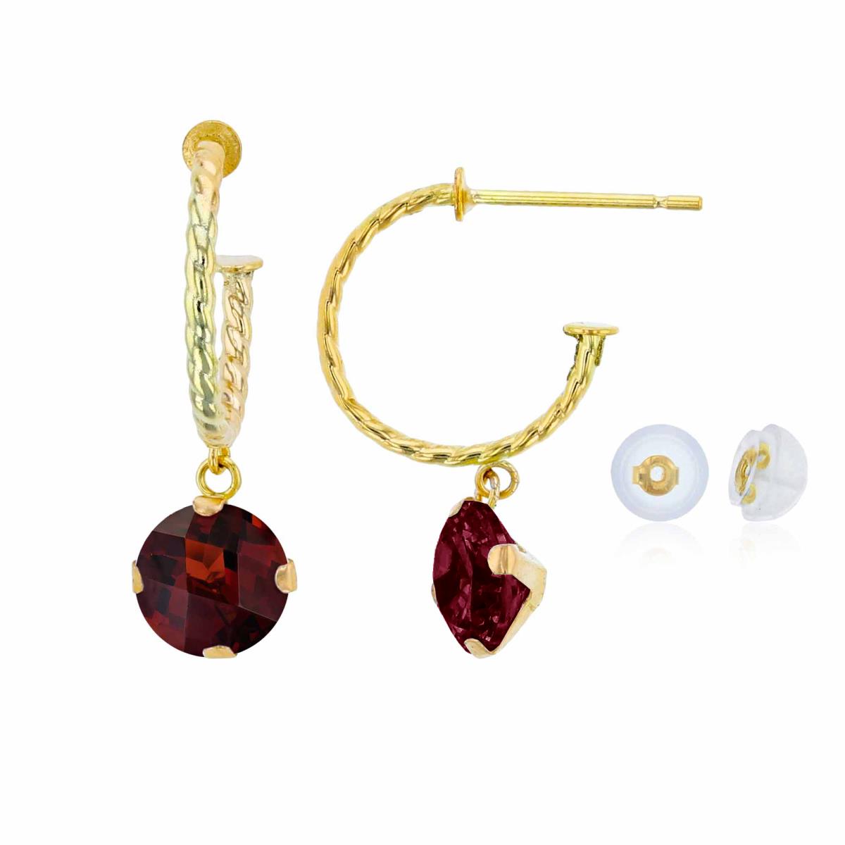 10K Yellow Gold 12mm Rope Half-Hoop with 6mm Rd Garnet Martini Drop Earring with Silicone Back