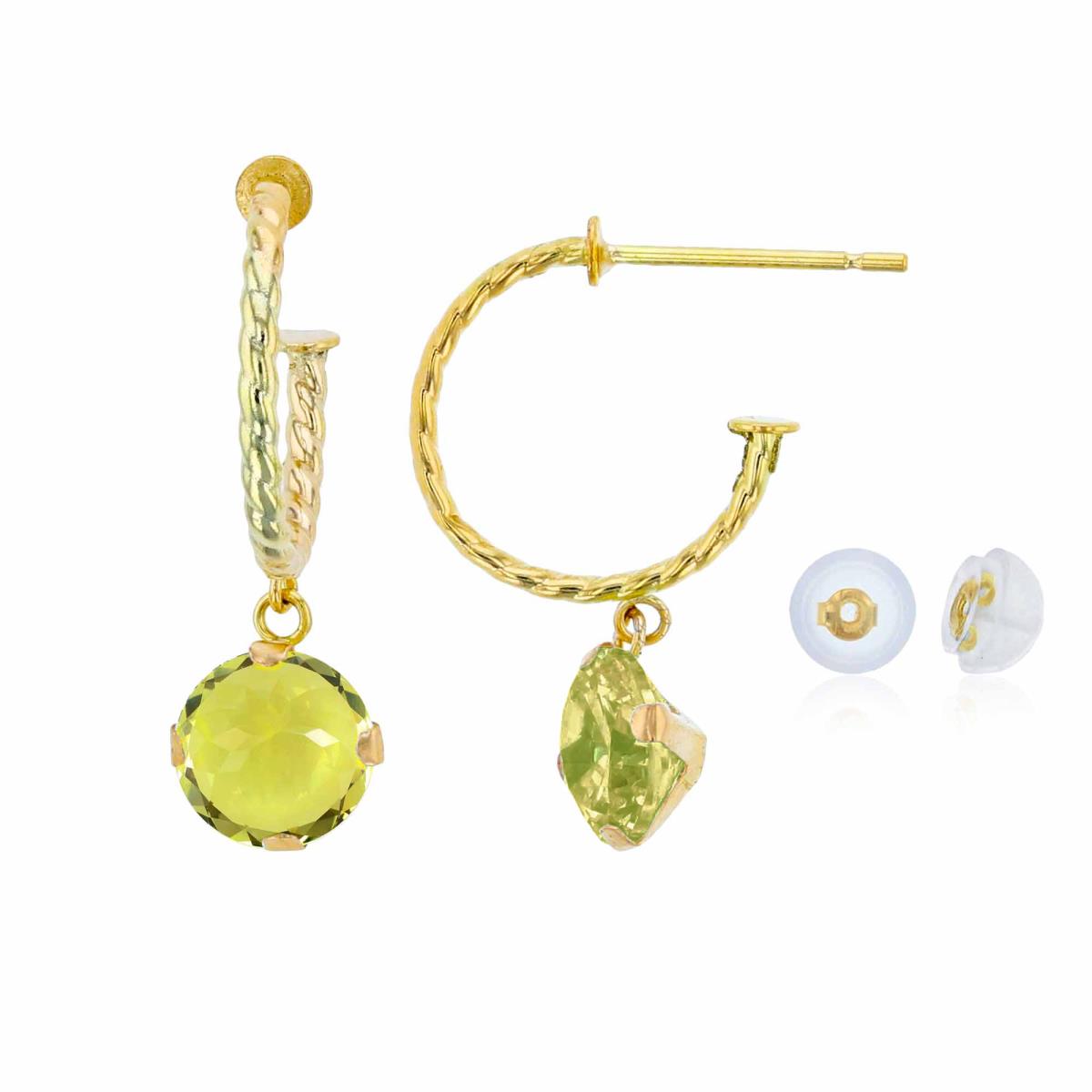 10K Yellow Gold 12mm Rope Half-Hoop with 6mm Rd Lemon Quartz Martini Drop Earring with Silicone Back