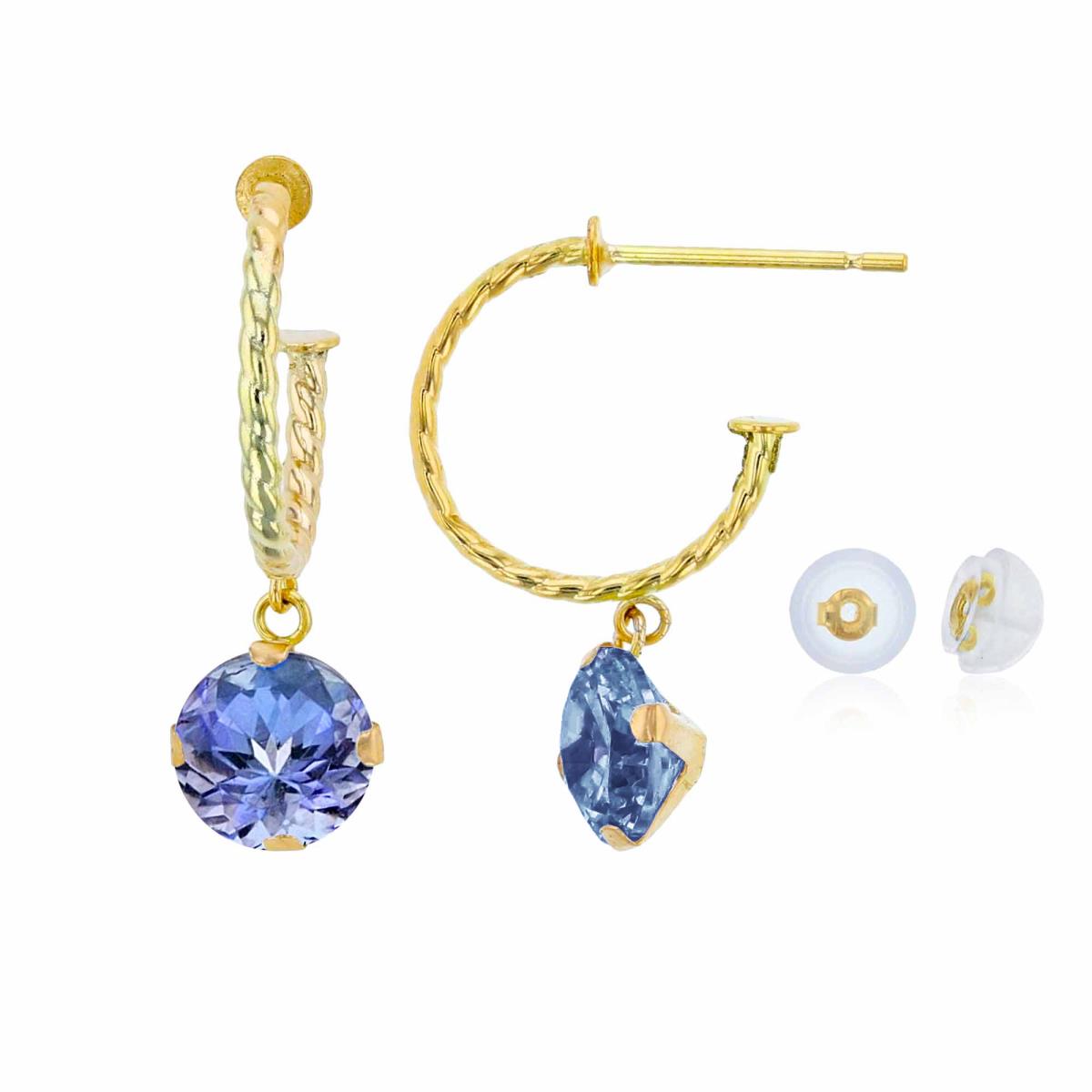 10K Yellow Gold 12mm Rope Half-Hoop with 6mm Rd Tanzanite Martini Drop Earring with Silicone Back