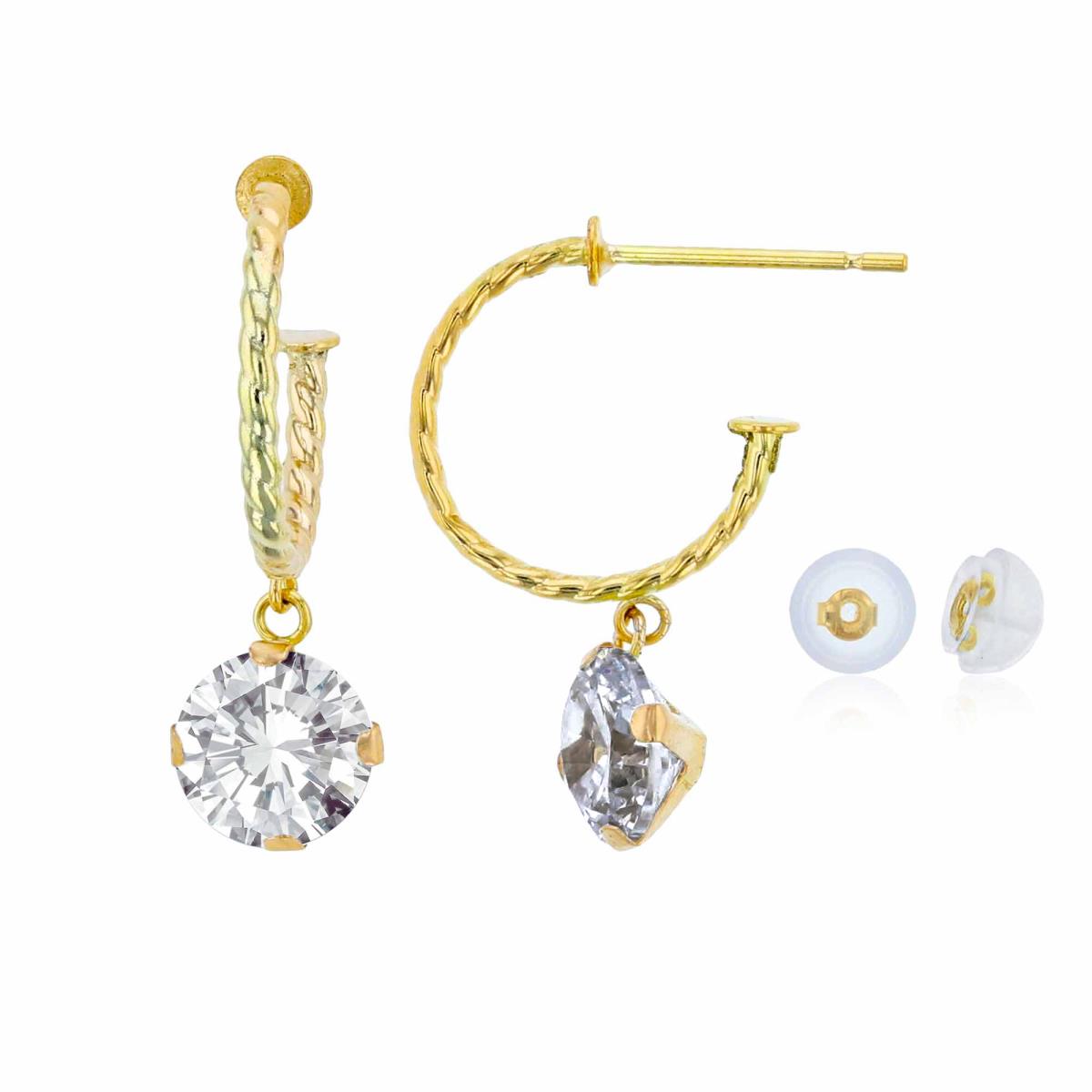 10K Yellow Gold 12mm Rope Half-Hoop with 6mm Rd White Topaz Martini Drop Earring with Silicone Back