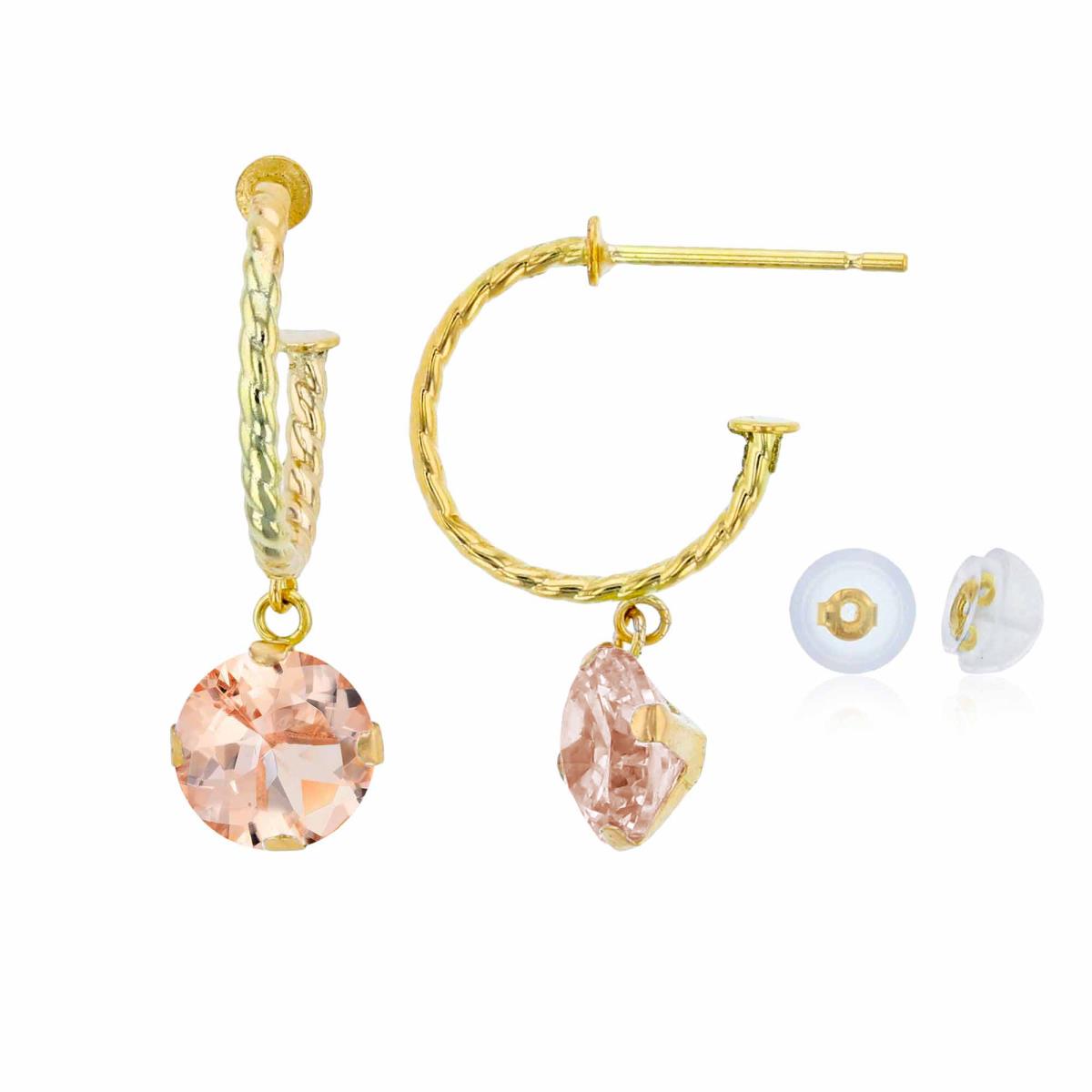 10K Yellow Gold 12mm Rope Half-Hoop with 6mm Rd Morganite Martini Drop Earring with Silicone Back