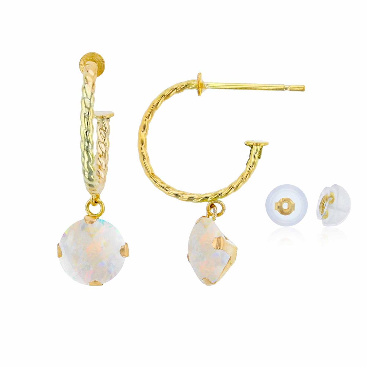 10K Yellow Gold 12mm Rope Half-Hoop with 6mm Rd Created Opal Martini Drop Earring with Silicone Back