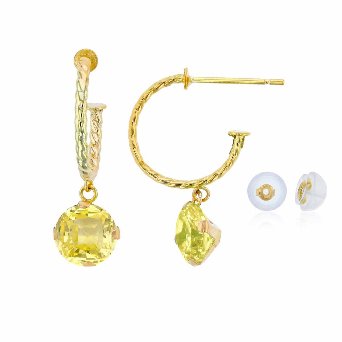 10K Yellow Gold 12mm Rope Half-Hoop with 6mm Rd Created Yellow Sapphire Martini Drop Earring with Silicone Back