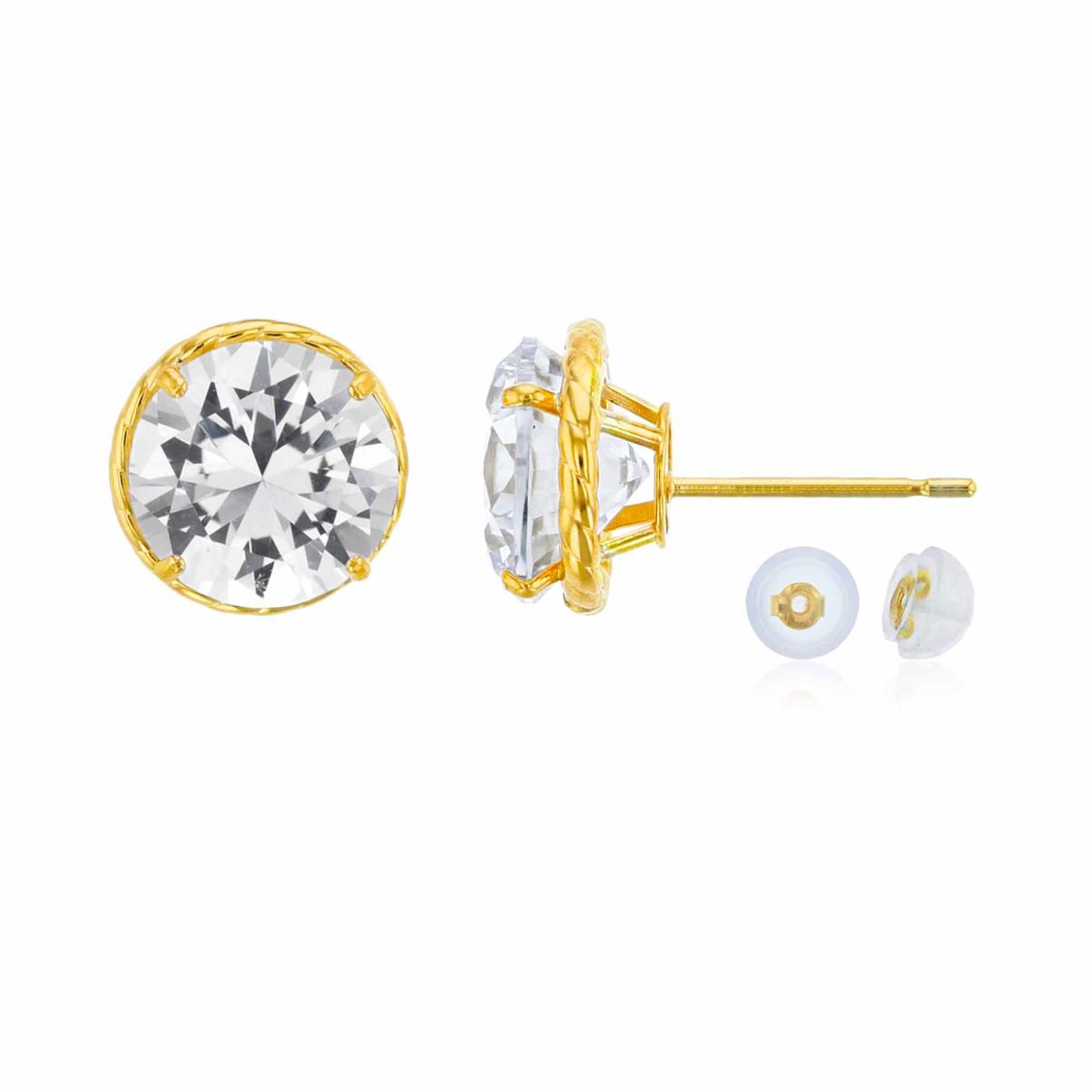 14K Yellow Gold 7mm Rd Created White Sapphire Rope Frame Stud Earring with Silicone Back
