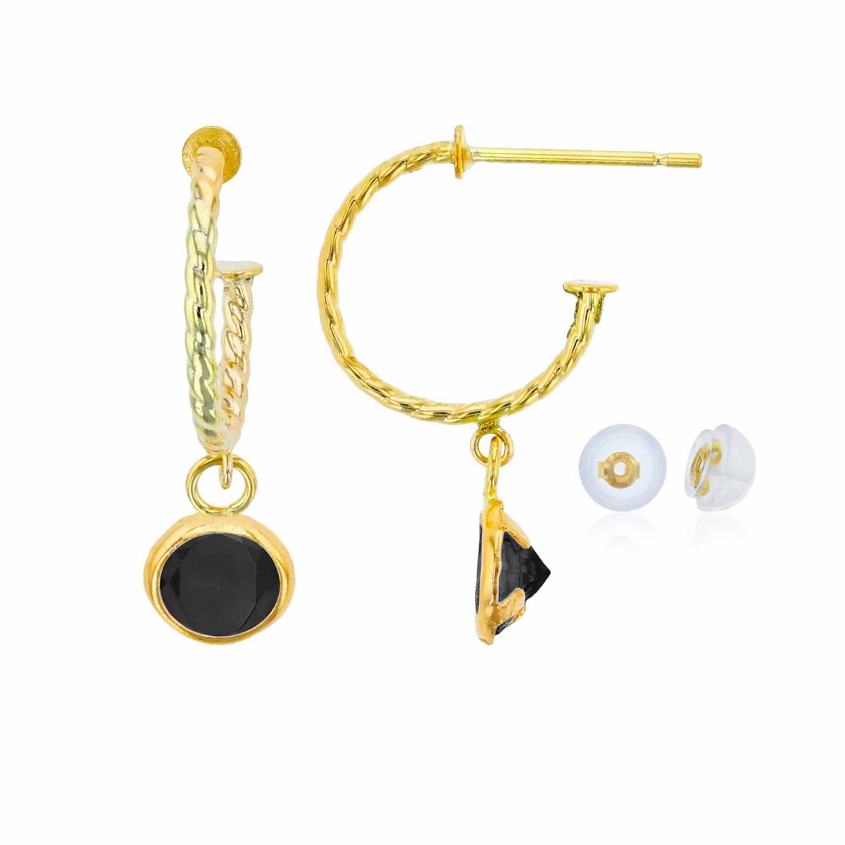 10K Yellow Gold 12mm Rope Half-Hoop with 5mm Rd Onyx Bezel Drop Earring with Silicone Back
