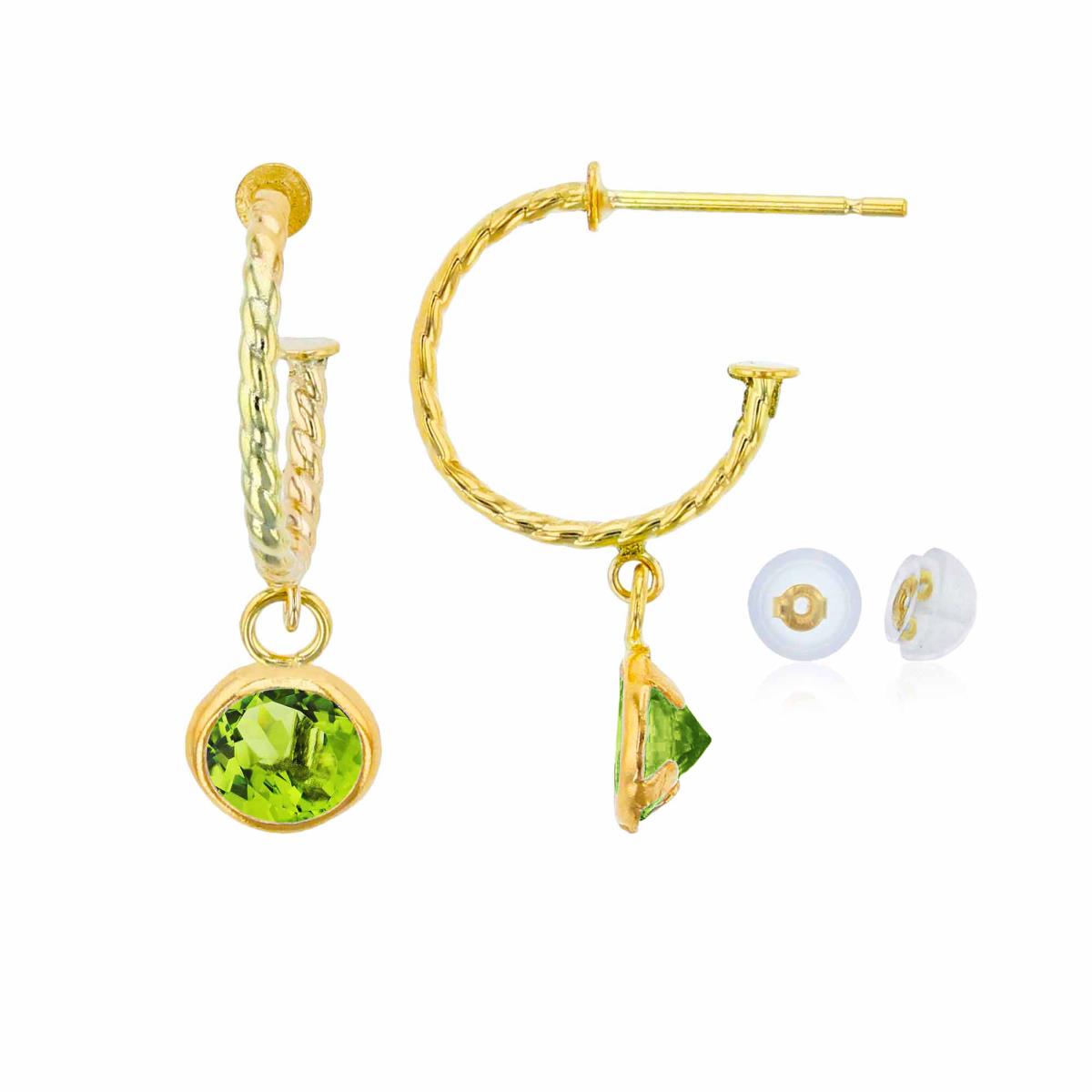 10K Yellow Gold 12mm Rope Half-Hoop with 5mm Rd Peridot Bezel Drop Earring with Silicone Back