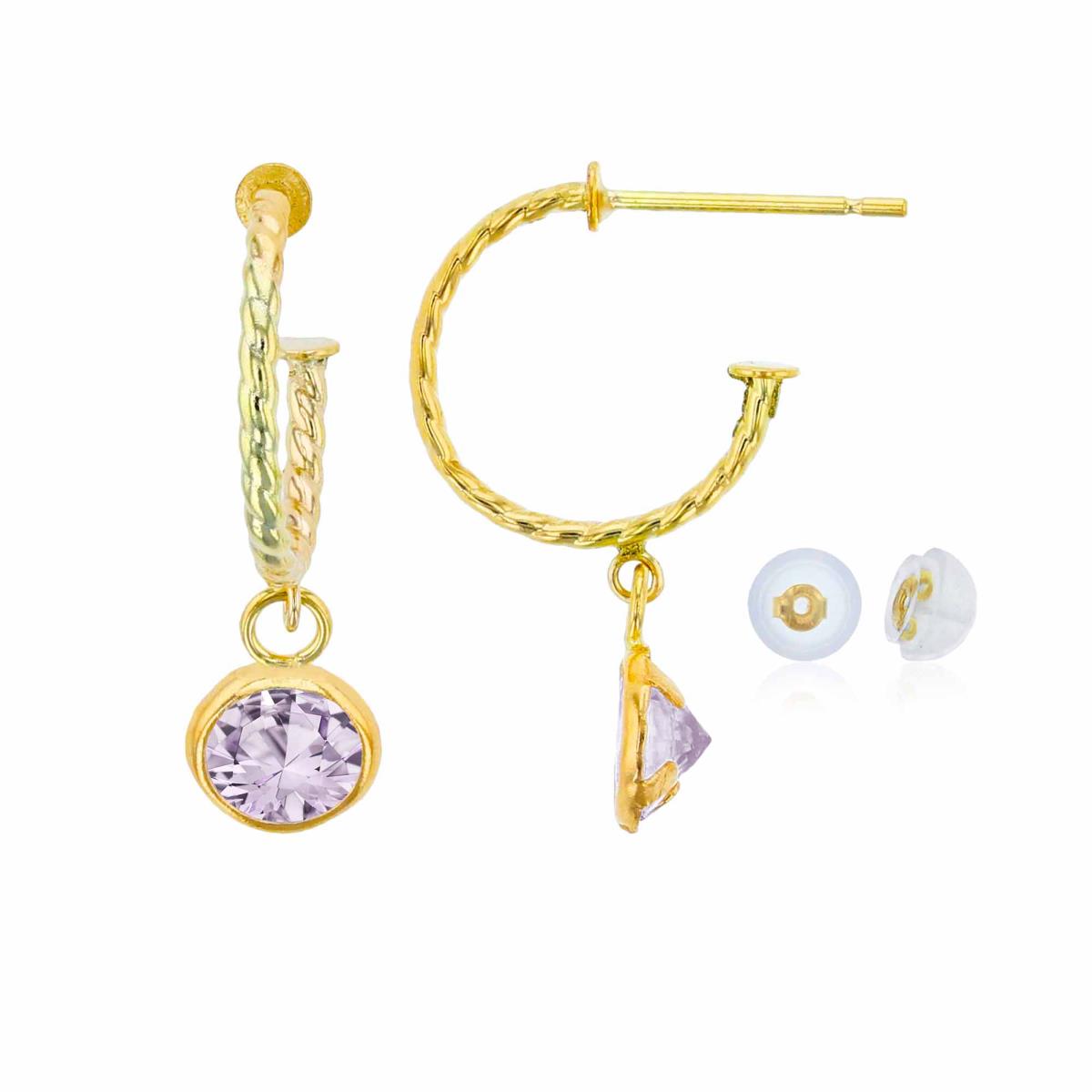 10K Yellow Gold 12mm Rope Half-Hoop with 5mm Rd Rose De France Bezel Drop Earring with Silicone Back