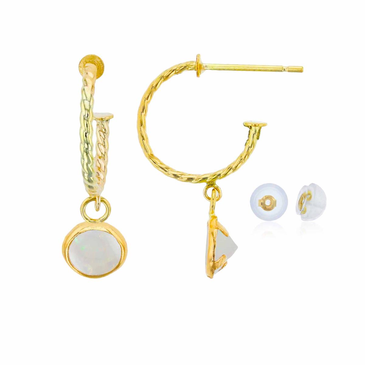 10K Yellow Gold 12mm Rope Half-Hoop with 5mm Rd Opal Bezel Drop Earring with Silicone Back