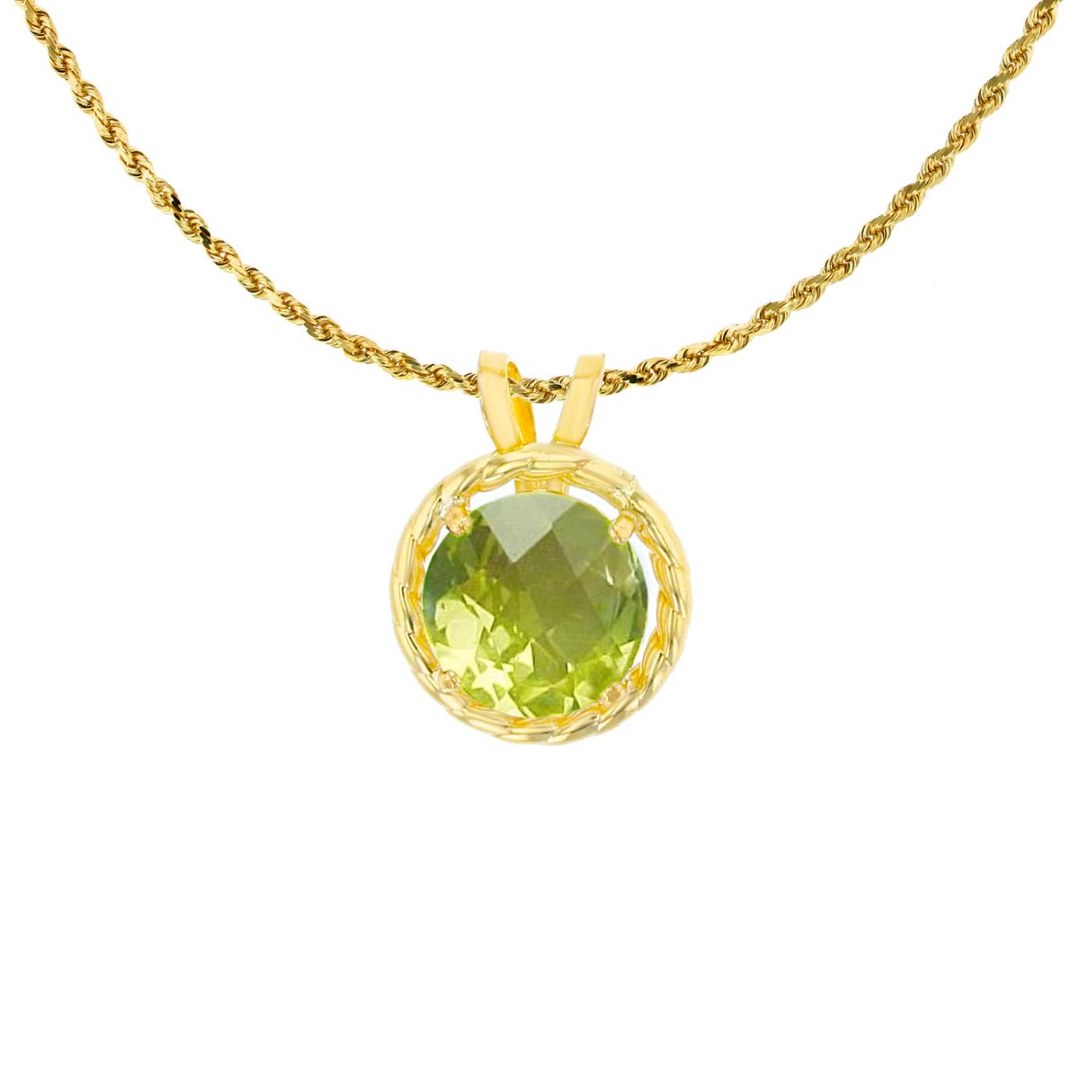 14K Yellow Gold 6mm Rd Apple Quartz Rope Frame Rabbit Ear 18" Rope Chain Necklace