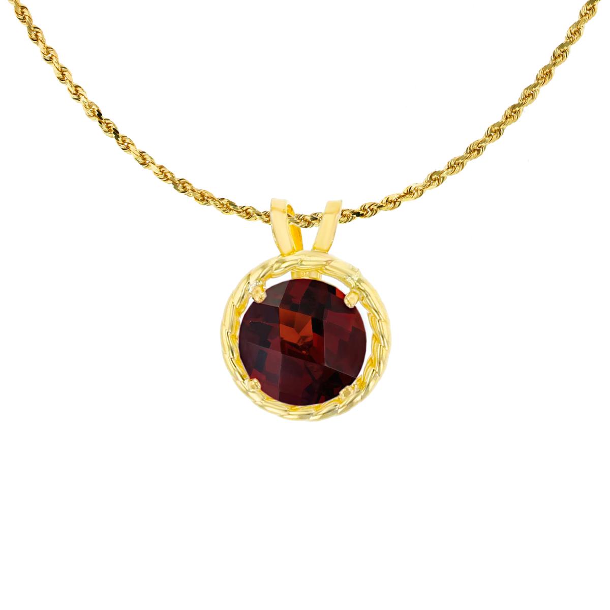 10K Yellow Gold 6mm Rd Garnet Rope Frame Rabbit Ear 18" Rope Chain Necklace