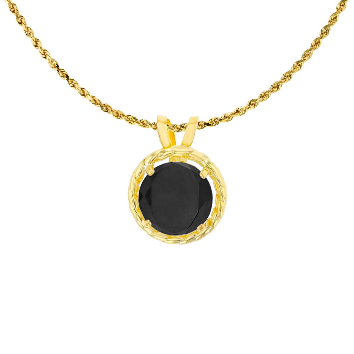 10K Yellow Gold 6mm Rd Onyx Rope Frame Rabbit Ear 18" Rope Chain Necklace