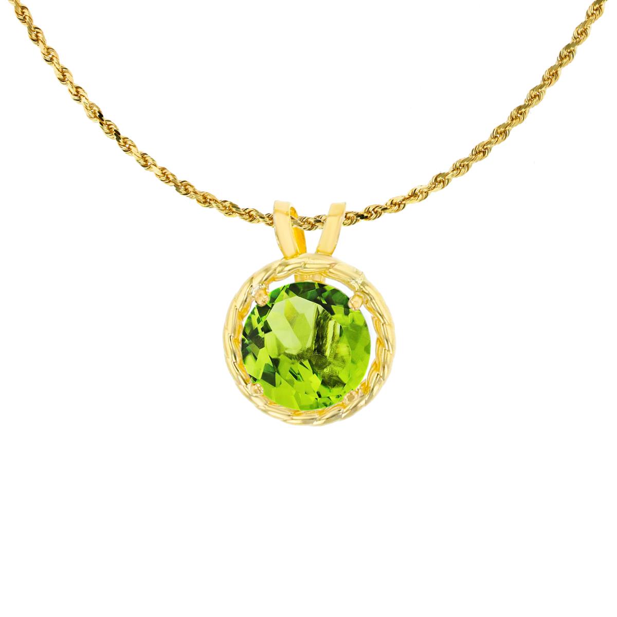 10K Yellow Gold 6mm Rd Peridot Rope Frame Rabbit Ear 18" Rope Chain Necklace