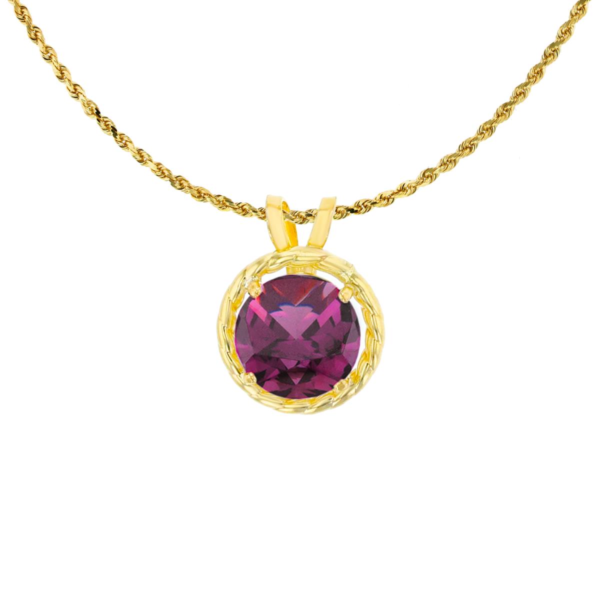 10K Yellow Gold 6mm Rd Rhodolite Rope Frame Rabbit Ear 18" Rope Chain Necklace