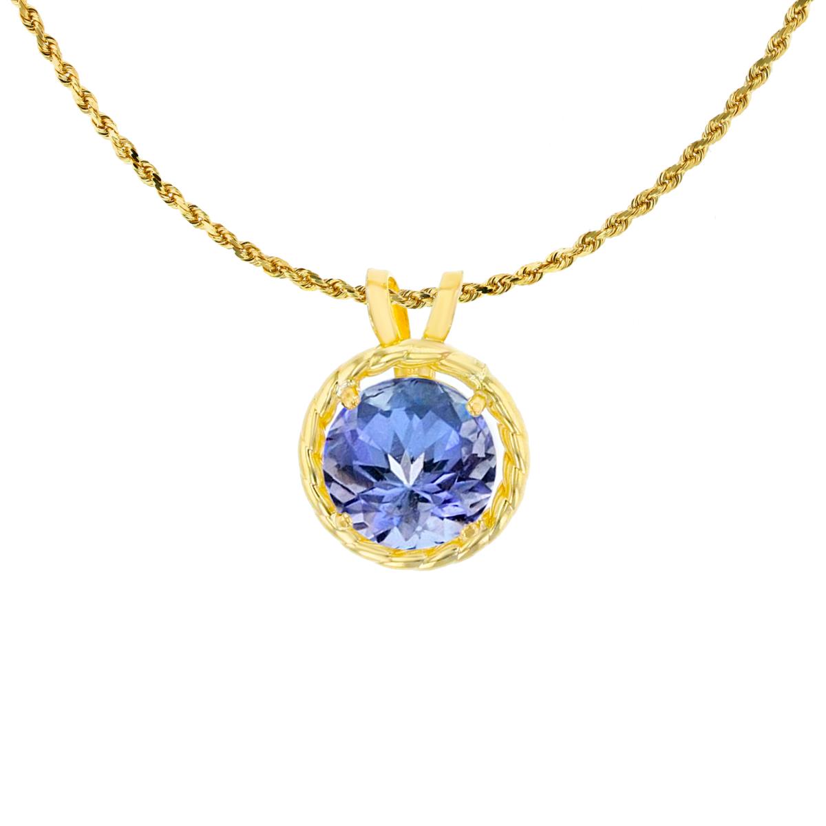 10K Yellow Gold 6mm Rd Tanzanite Rope Frame Rabbit Ear 18" Rope Chain Necklace
