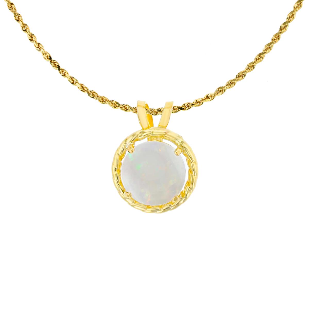 10K Yellow Gold 6mm Rd White Opal Rope Frame Rabbit Ear 18" Rope Chain Necklace