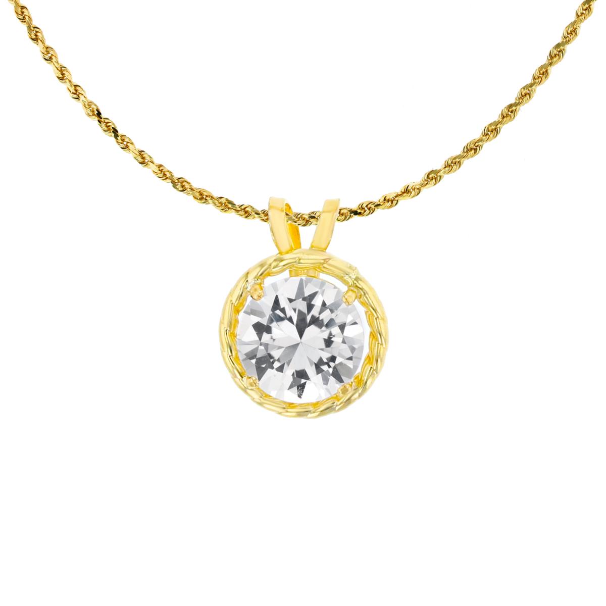10K Yellow Gold 6mm Rd Created White Sapphire Rope Frame Rabbit Ear 18" Rope Chain Necklace