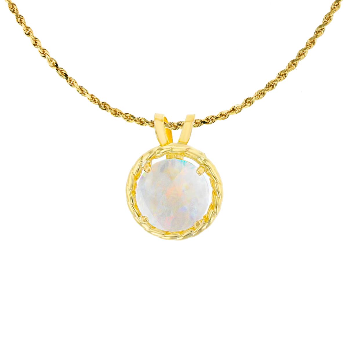10K Yellow Gold 6mm Rd Created Opal Rope Frame Rabbit Ear 18" Rope Chain Necklace