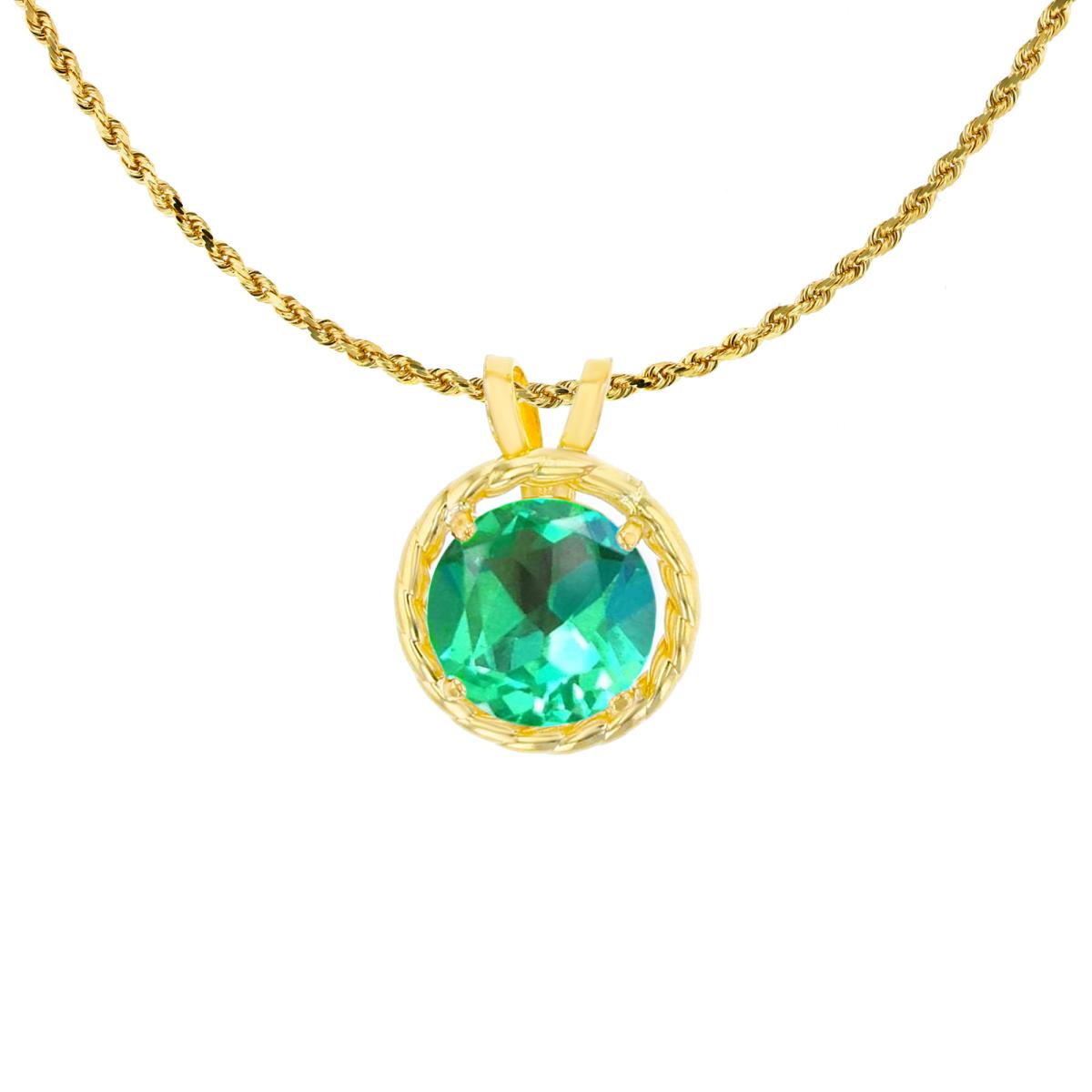 10K Yellow Gold 6mm Rd Created Green Sapphire Rope Frame Rabbit Ear 18" Rope Chain Necklace