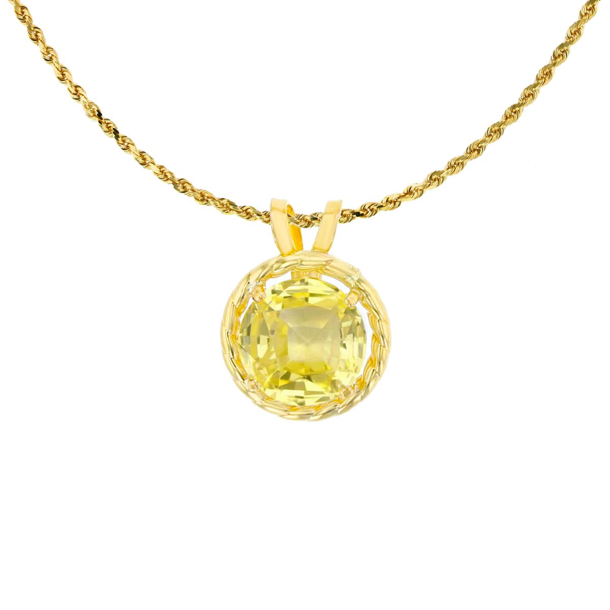 10K Yellow Gold 6mm Rd Created Yellow Sapphire Rope Frame Rabbit Ear 18" Rope Chain Necklace