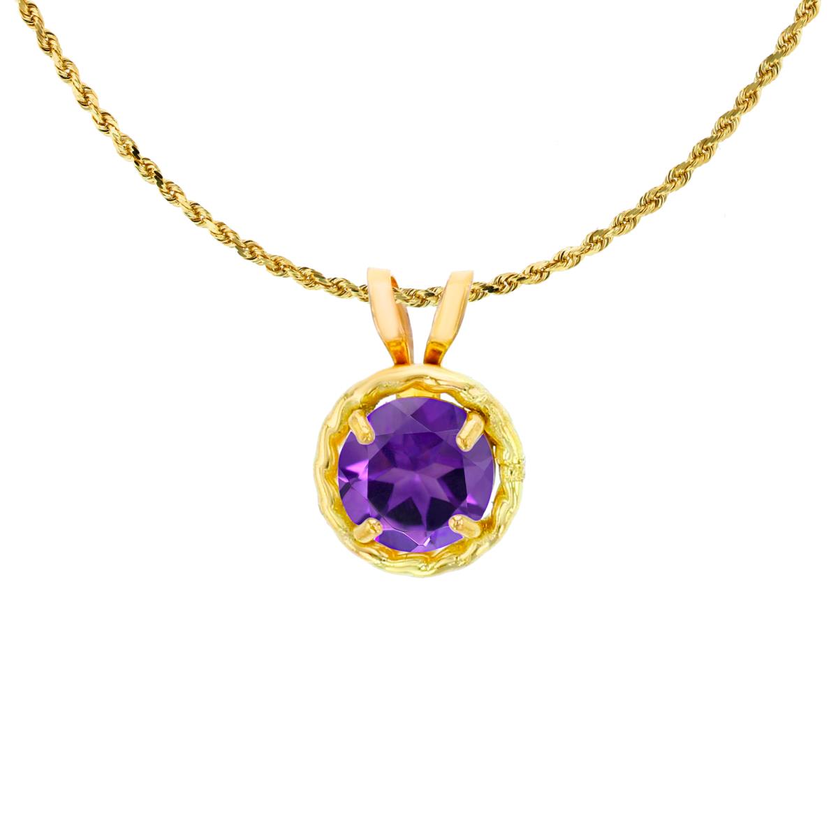 14K Yellow Gold 5mm Rd Amethyst Rope Frame Rabbit Ear 18" Rope Chain Necklace