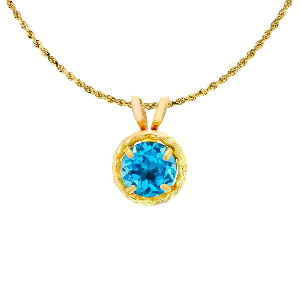 10K Yellow Gold 5mm Rd Swiss Blue Topaz Rope Frame Rabbit Ear 18" Rope Chain Necklace