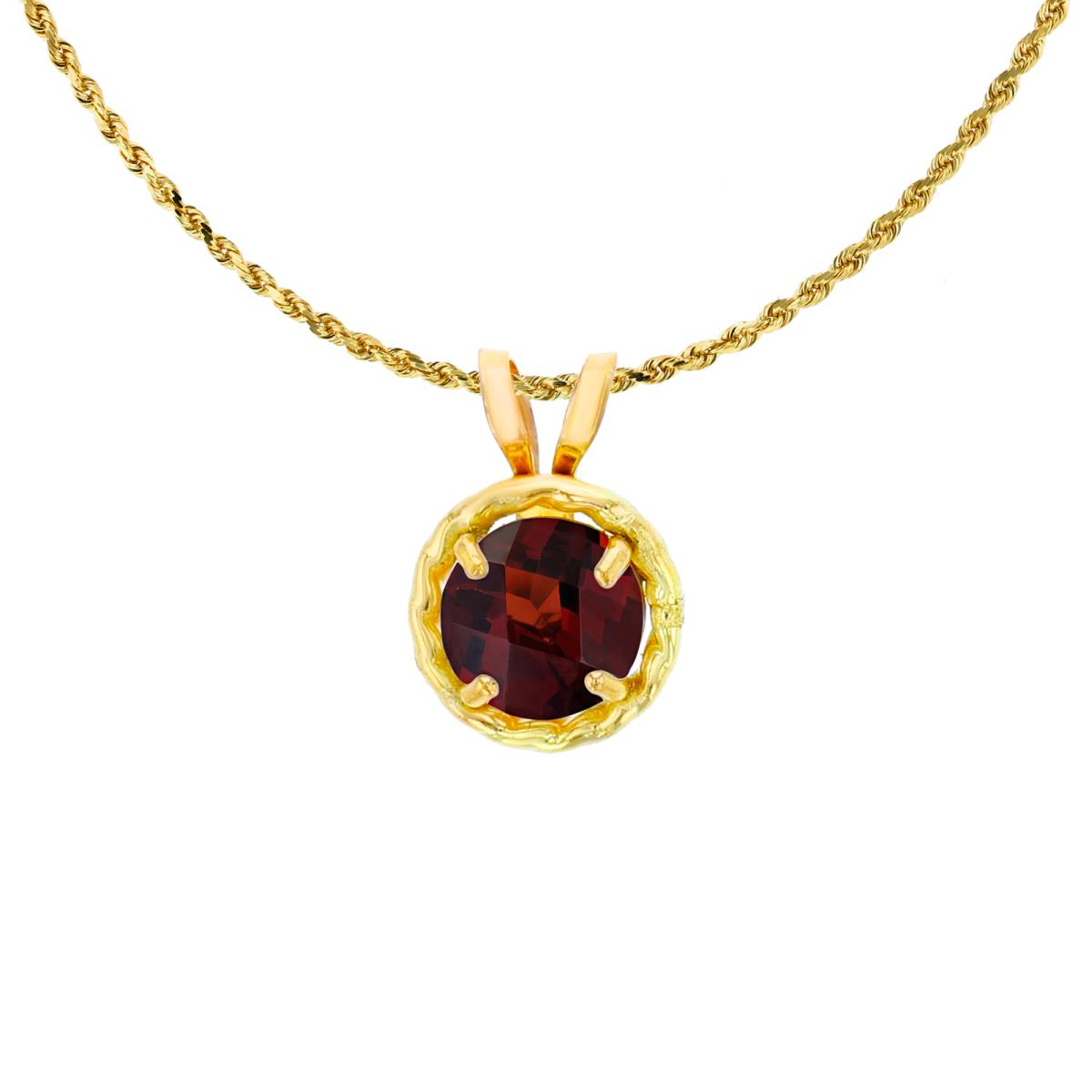 10K Yellow Gold 5mm Rd Garnet Rope Frame Rabbit Ear 18" Rope Chain Necklace