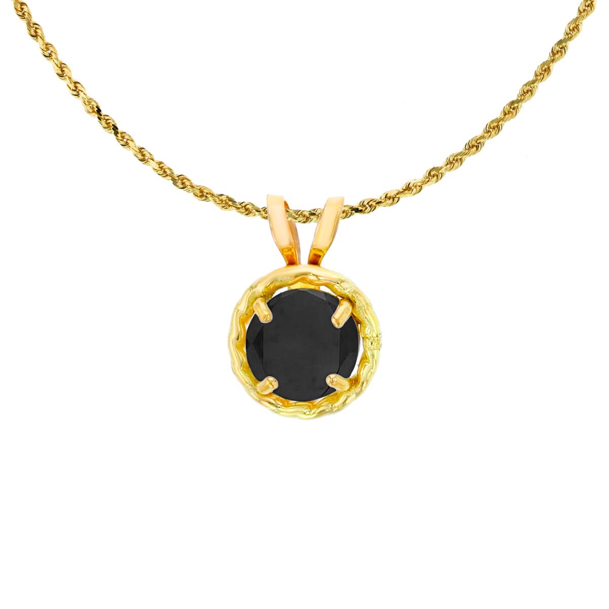 10K Yellow Gold 5mm Rd Onyx Rope Frame Rabbit Ear 18" Rope Chain Necklace